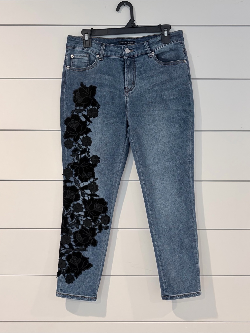 Boston Proper Floral Embroidered Skinny Jeans Cottagecore Boho Chic 10 Mobwife